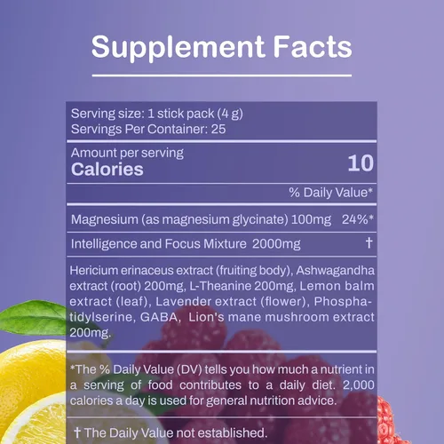 Vista 5 de Bebida Super Cortisol – Polvo de magnesio calmante, 25 porciones, L-teanina, melena de león y ashwagandha Relajación, enfoque y equilibrio