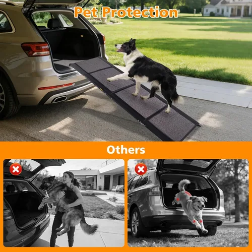Vista 7 de IUNNDS Dog Ramp for Car 63"x17" Portable Dog Ramps for Large Dogs with Non-Slip Rug Surface for SUV Car & Truck, Outdoor Folding Pet Ramp Up to