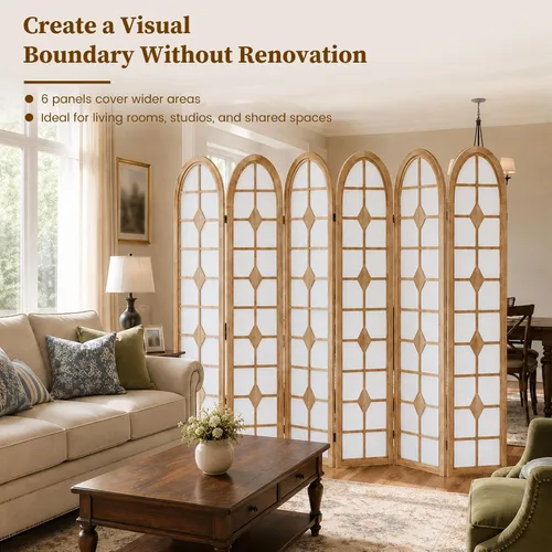 Vista 3 de 6 Panel Room Divider, Folding Shoji Screen, Natural