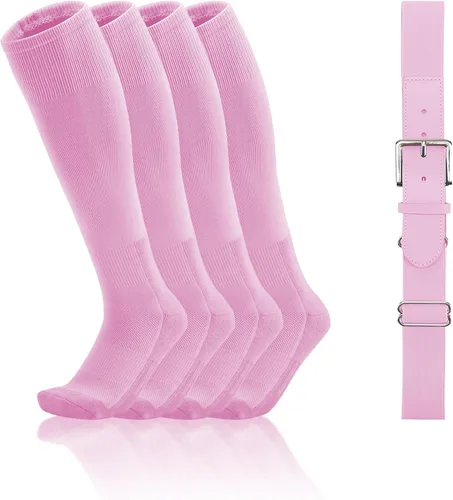 Vista 13 de QBK Conjunto combinado de calcetines y cinturón de béisbol para niños y niñas (2 pares de calcetines y 1 cinturón)