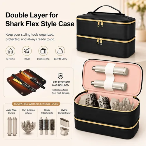 Vista 2 de Bolsa de viaje para herramientas para el cabello con alfombrilla resistente al calor para Shark Flex, funda de viaje impermeable de piel sintética