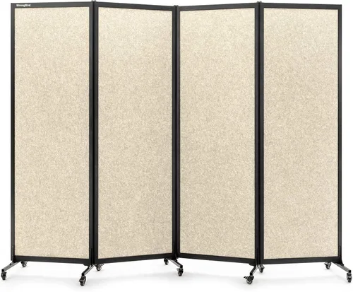 Vista 12 de Room Partition 2.0 Versión de actualización,6'L* 6'7"H,3 Panel, Beige Freestanding Rolling Dividers with Wheels,Office privacy screen Divider Wall