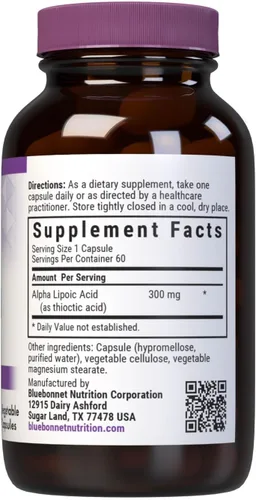 Vista 2 de BlueBonnet Ácido alfa lipoico de 300 mg – Potente suplemento antioxidante de apoyo nervioso para mujeres y hombres – Sin OMG, vegano, Kosher – Sin