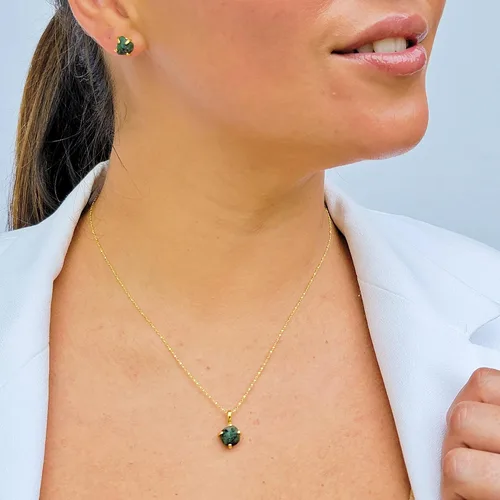 Vista 18 de Juego de joyas de piedras preciosas crudas reales con plata de ley 925 chapada en oro real, collar y aretes de piedra natal, regalo para ella por