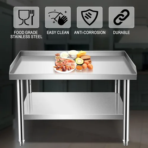 Vista 5 de Soporte de parrilla de acero inoxidable resistente con certificación NSF de calibre 18 con estante inferior para cocinas, cuartos de servicio