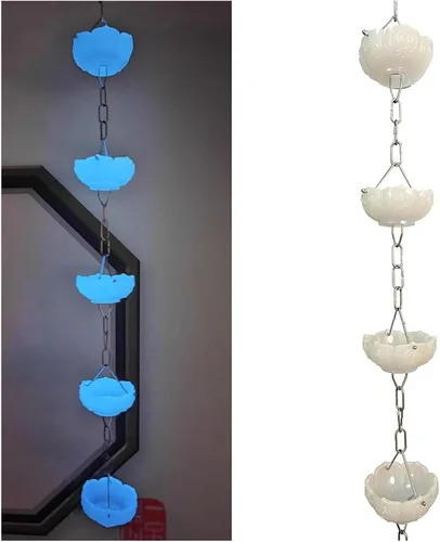 Vista 6 de Rain Chains,Rain Catcher Chain, Rain Chain, Rain Catcher Garden Ornament, Rain Catcher Chain Downspout/Gutter, Patio Porch Decor,B-1m/33 ft