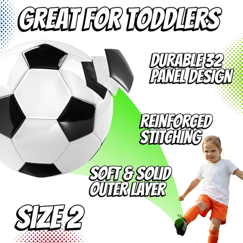 Vista 4 de PlayBolt Black & White Soccer Balls - Sizes 2, 3, 4, 5 for Kids, Toddlers & Adults - Pack of 1 or 4 with Pump