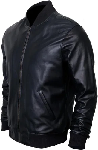 Vista 4 de DE - MARCA Bomber Jacket men, Black Genuine Lambskin Leather Jacket for Men, Novelty