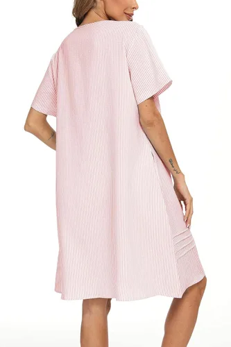Vista 5 de AVIIER Vestido de casa para mujer, manga corta, abrigo de casa, bata con botones, ropa de dormir S-XXL