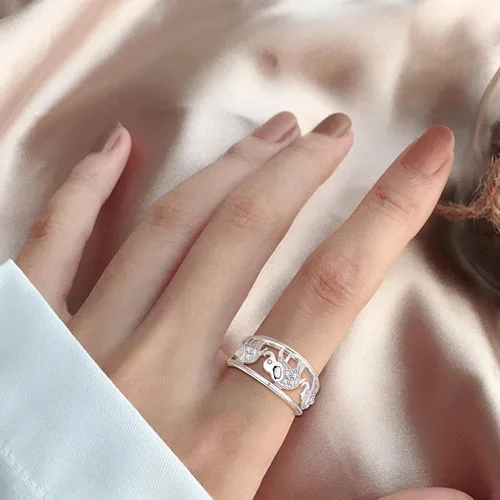 Vista 5 de JO WISDOM Anillo de elefante de plata de ley 925 con circonita cúbica, Plata Esterlina, Zirconia cúbica