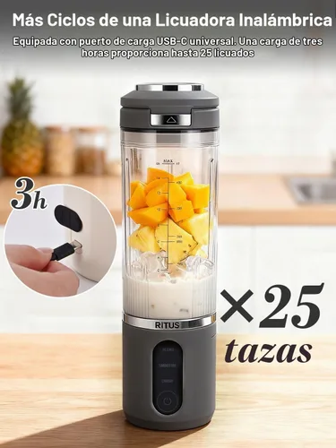 Vista 4 de RITUS VORTEX Pro - Licuadora portátil con recipiente extraíble para licuadoras de hielo, 3 programas, sin BPA, de 20 onzas, anillo magnético, apto