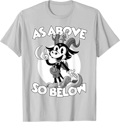 Vista 52 de Camiseta de dibujos animados retro de Baphomet Pagan As Above So Below, Negro, S
