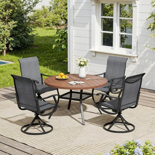 Vista 36 de VICLLAX Muebles pequeños de exterior de 3 piezas, 2 sillas giratorias de patio y mesa redonda pequeña para 2, sillas de carbón oscuro y negro
