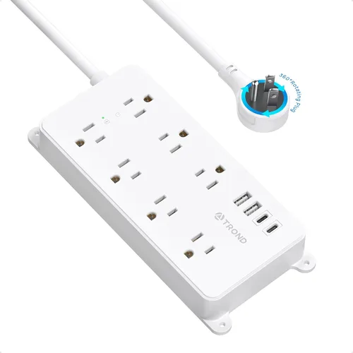 Vista 28 de TROND Regleta protectora contra sobretensiones, cable de extensión de 3 pies de enchufe plano, 5 tomas de corriente ampliamente espaciadas con 2 USB