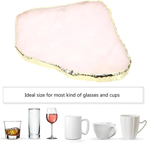 Vista 5 de Luxshiny Posavasos de cuarzo rosa, ágata de cristal, posavasos de piedra geoda, rebanadas de piedras preciosas irregulares para bar bebidas