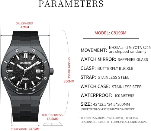Vista 2 de CADISEN Reloj mecánico automático para hombre relojes casuales para hombre zafiro impermeable