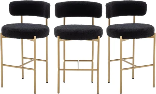 Vista 19 de Cinxzar Taburetes de Bar Boucle Juego de 2, Taburetes de Bar de Altura de Mostrador Beige con Respaldos, Taburetes Modernos para Isla de Cocina