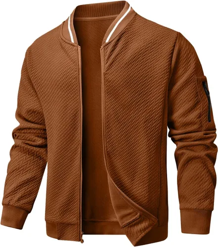 Vista 17 de Chaqueta casual para hombre, ajuste holgado, chaqueta ligera varsity bomber con cremallera