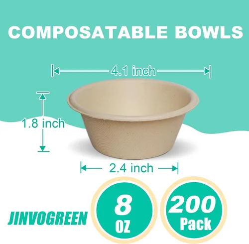 Vista 3 de JINVOGREEN 200 Unidades cuencos de papel de 8 onzas, pequeños cuencos desechables compostables, cuenco de bagazo de caña de azúcar biodegradable