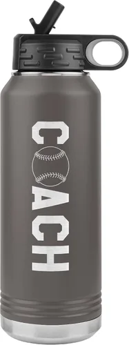 Vista 6 de Botella de agua de entrenador de béisbol, 32 onzas, con tapa abatible de acero inoxidable grabada, con pajita, regalo de entrenador de béisbol, Negro