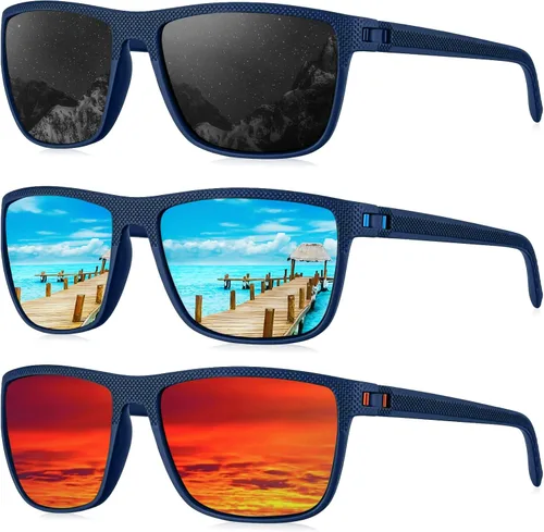 Vista 52 de KALIYADI Gafas de sol polarizadas para hombre, gafas de sol ligeras con protección UV para conducir, pescar y jugar golf (3 unidades) Negro