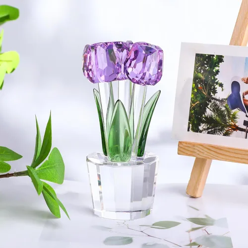 Vista 3 de YWHL Flor de tulipanes de cristal hecha a mano, regalos de tulipanes para mujeres, ramo de cristal, figuras coleccionables, adornos para decoración