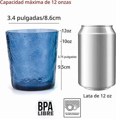Vista 2 de KX-WARE Vasos de plástico de acrílico de 12 onzas, juego de 8 unidades, color azul