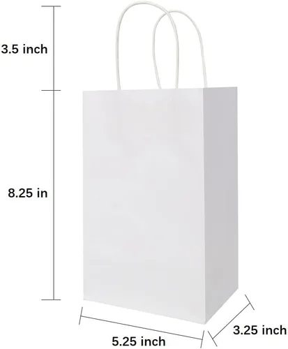 Vista 4 de Oikss Cada paquete de 100 bolsas de regalo de papel kraft blanco pequeño y mediano con asas a granel
