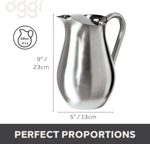 Vista 6 de OGGI Jarra de acero inoxidable - Jarra de agua de acero inoxidable con protector de hielo, jarra de agua, gran recipiente de metal
