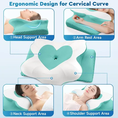 Vista 4 de CushZone Almohada Cervical para el Cuello, Almohadas de Espuma Viscoelástica de Soporte para el Cuello para Dormir, Almohada de Hombro para Personas