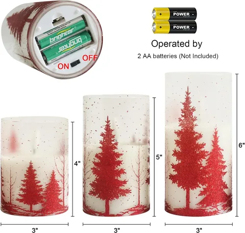 Vista 6 de Velas de Cristal sin Llama de Árbol de Navidad con Control Remoto Temporizador Operadas con Batería Cera Real Mecha 3D LED Parpadeantes Velas