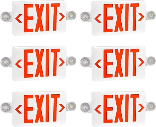 Vista 10 de OSTEK Señal de salida LED rojo con luces de emergencia, dos luces LED de salida de emergencia de cabeza ajustable con batería de respaldo, doble