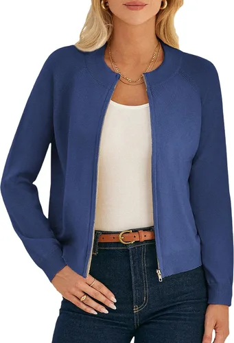 Vista 23 de GRACE KARIN Cárdigan de manga larga con cremallera para mujer, suéter ligero, ropa de moda de punto Negro