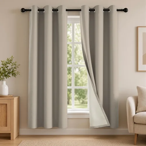 Vista 39 de 2 paneles de cortinas 100% opacas, de peso medio, con aislamiento térmico y ojales para dormitorio, sala de estar, tratamiento de ventana