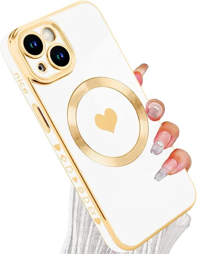 Vista 62 de tharlet Funda Magnética para iPhone 11 [Compatible con Magsafe] Lindo Corazón de Amor de Lujo Chapado Borde Dorado Parachoques con Lente de Cámara