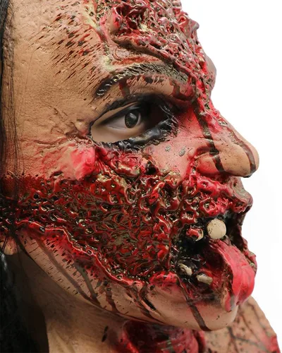 Vista 2 de Bulex Máscara de fantasma de mueca de terror de Halloween, piel de emulsión de zombi aterradora con pelo rojo