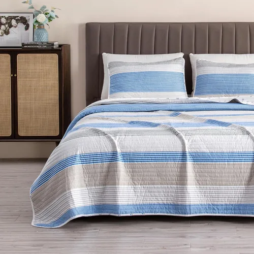 Vista 8 de Great Bay Home - Juego de edredón reversible de 2 piezas azul tamaño individual/individual XL con 1 funda Colchas ligeras, para todas