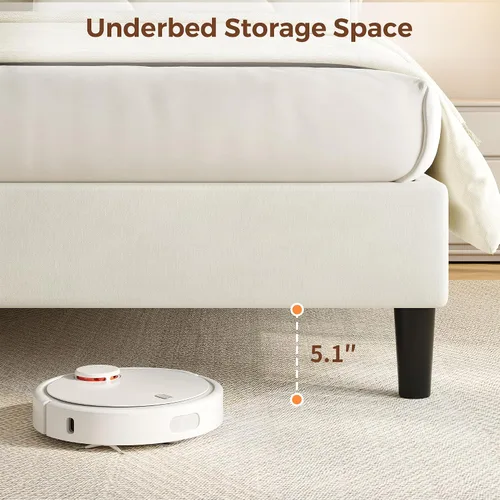 Vista 14 de Jocoevol Marco de cama de terciopelo tamaño Queen con cabecera ergonómica, cama de plataforma tapizada con luz LED y estación de carga, soporte