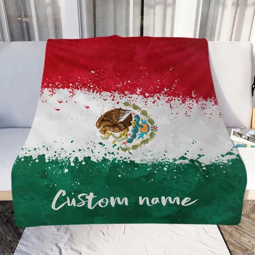 Vista 2 de Manta de México personalizada con nombre para hombres y mujeres, manta personalizada con bandera de México, manta de bandera mexicana, regalo