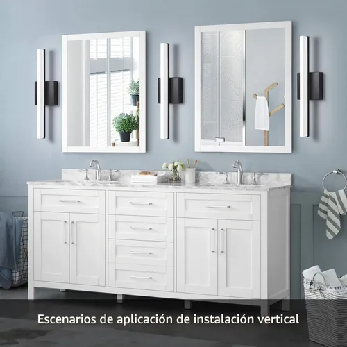 Vista 5 de Modernas luces LED de tocador para baño, 16 pulgadas, 9 W, luz diurna, blanco y negro, luces sobre espejo, accesorios de iluminación de tocador