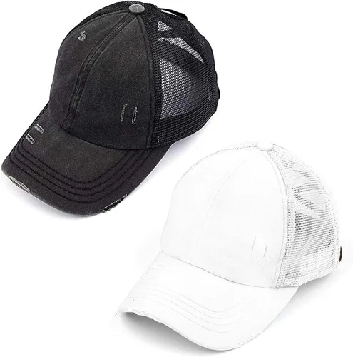 Vista 25 de Funky Junque - Sombrero de cola de caballo para mujer, gorra de béisbol con ajuste ajustable y cola de caballo alta cruzada para uso diario Paquete