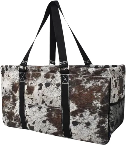 Vista 42 de NGIL Bolsa de comestibles reutilizable extra grande plegable de gran tamaño para comestibles, almacenamiento, picnic, playa, Estampado de vaca