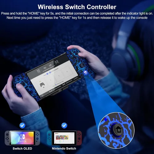 Vista 5 de Switch Controller for Nintendo SwitchOLED, (No Drift, No Deadzone) Hall Effect Joystick Wireless Switch Controller With 9 Lights Color. One-Piece