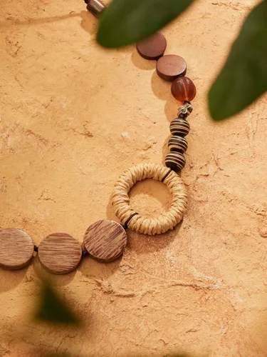 Vista 7 de MINACHI Handmade Braided Necklace for Women, Wooden Beads, Rattan Charm, Vintage Style, Gift Jewelry