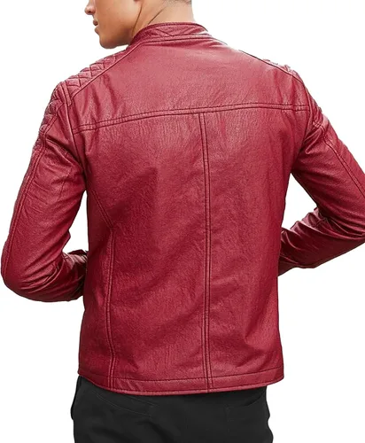 Vista 4 de Prime-Fashion Mens Vintage Motorcycle Distressed Retro Biker Leather Jacket