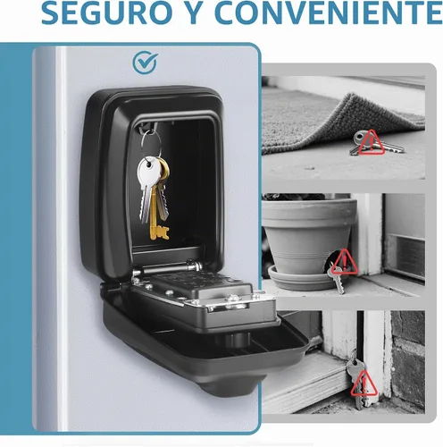 Vista 3 de Caja de bloqueo de llave con código, gran capacidad, combinación de 9 dígitos, montaje en pared, resistente a la intemperie al aire libre, caja