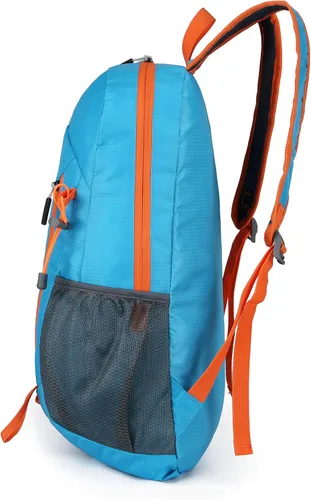 Vista 4 de Mochila plegable de senderismo para viajes, mochila ligera para camping, bolsa de hombro para vacaciones, bolsa casual, Azulclaro, Mochila de viaje