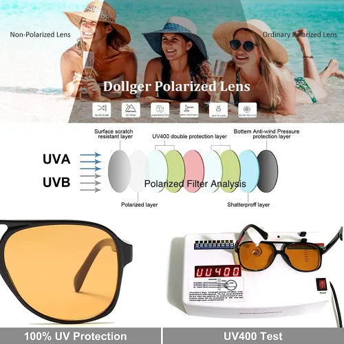 Vista 6 de Dollger Gafas de sol polarizadas estilo aviador retro para mujeres y hombres, montura grande clásica, gafas de sol vintage de los años 70