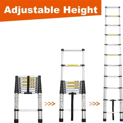 Vista 3 de 8.5FT Telescoping Ladder,JULYFOX Compact Extension Ladder,300lbs Heavy Duty, Multi-Purpose Aluminum Collapsible Ladder for RV or Outdoor