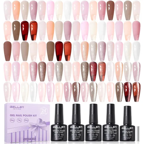 Vista 20 de GELLEN Juego de 24 esmaltes de uñas de gel, kit de esmalte de gel pastel Set 20+4 colección Blooming Pastel